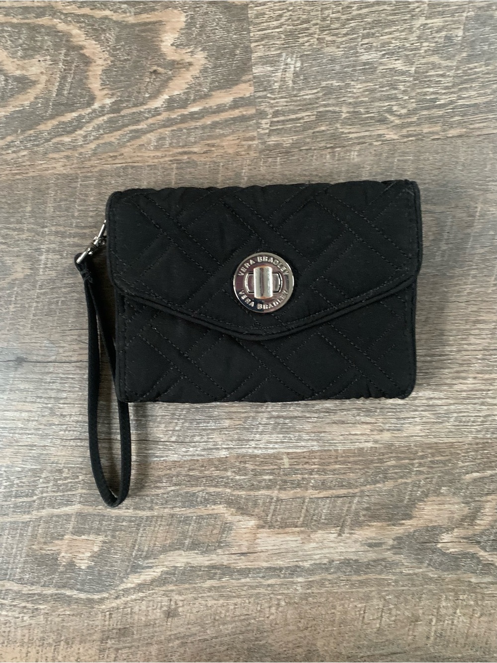 Vera Bradley Y2K Black Quilted Wristlet with Turn-Lock Moon Drop Pattern
